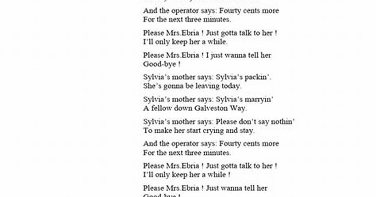 Dr. Hook Sylvia's Mother Lyrics